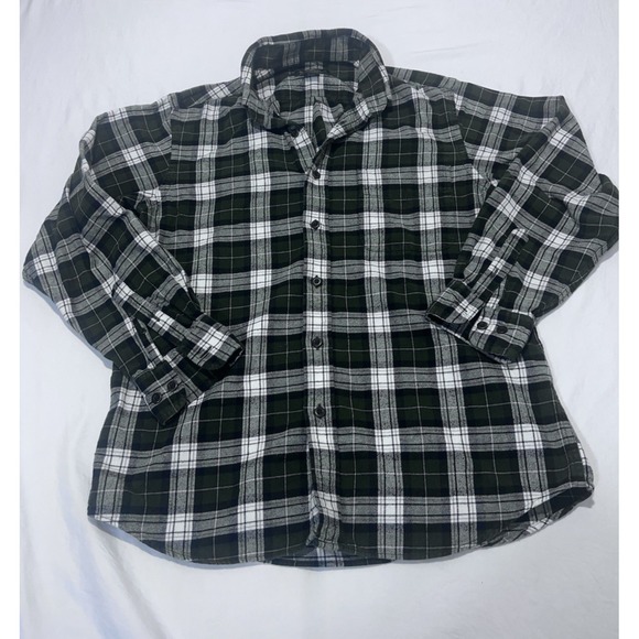 Eddie Bauer Flannel Shirt Mens Medium Green Plaid Button Up Long Sleeve Cotton - Picture 1 of 9